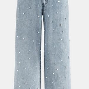 Women's Light Blue Pearl Embellished Jeans